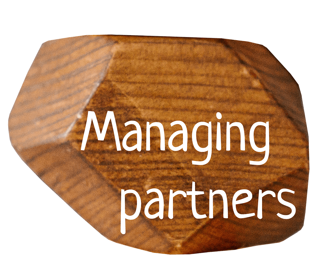 Blocco di legno con testo 'Partner di gestione'