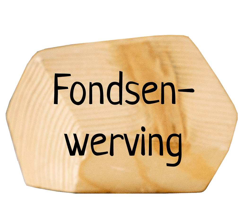 Houten blok met tekst 'Fondsenwerving'
