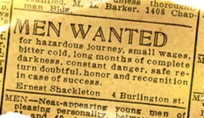 (supposedly) Shackleton's ad in The Times